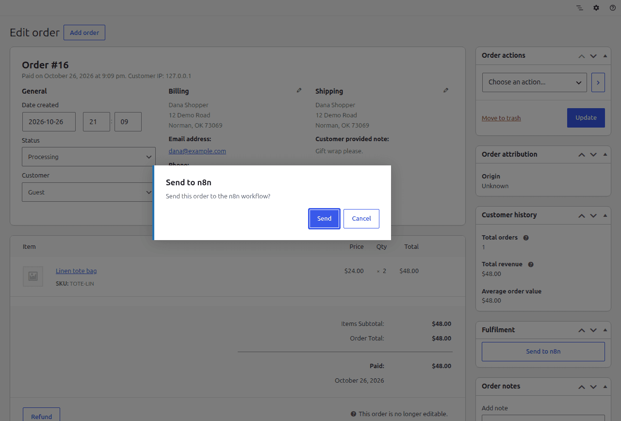 Confirmation dialog before sending
